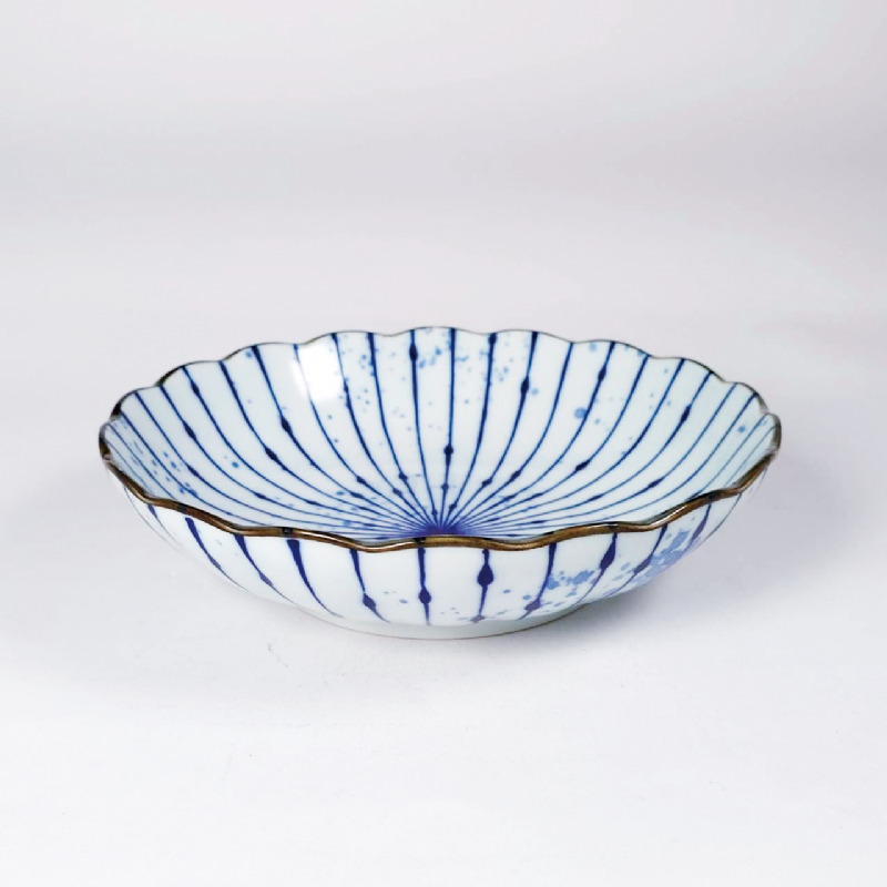 美濃燒 吹墨十草5.5寸淺缽 170*H50mm 日本製