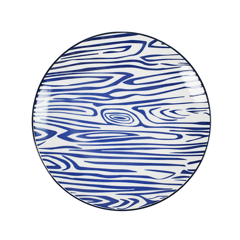 大同磁器 象牙強化 9吋圓皿 168 木紋藍色(22x22xH3cm)