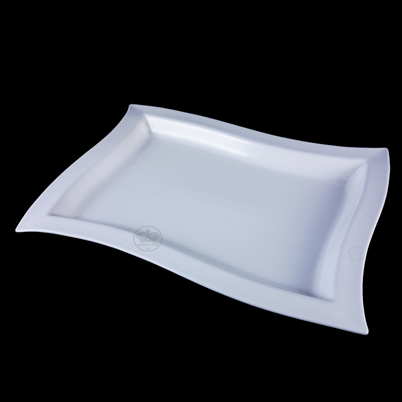 大同磁器 象牙強化 波浪長方盤 S001(30x22xH3cm)