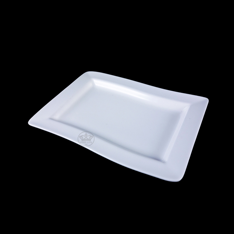 大同磁器 象牙強化 長方波浪盤 S001(24.7x14.7xH3.4cm)