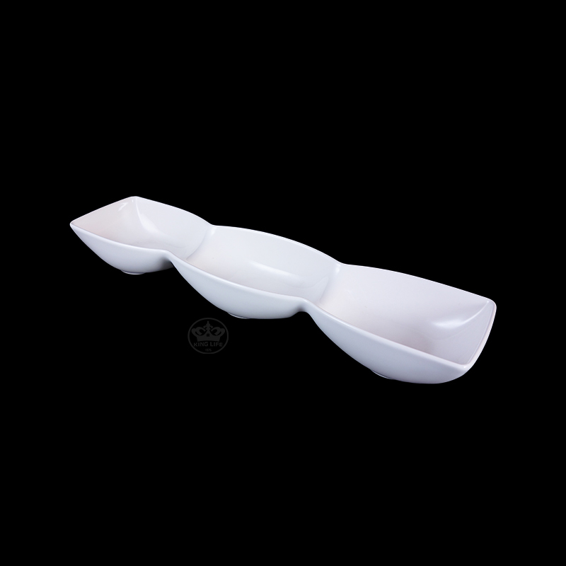大同磁器 象牙強化 三格豆形皿 S001(37.5x9x4.7cm)