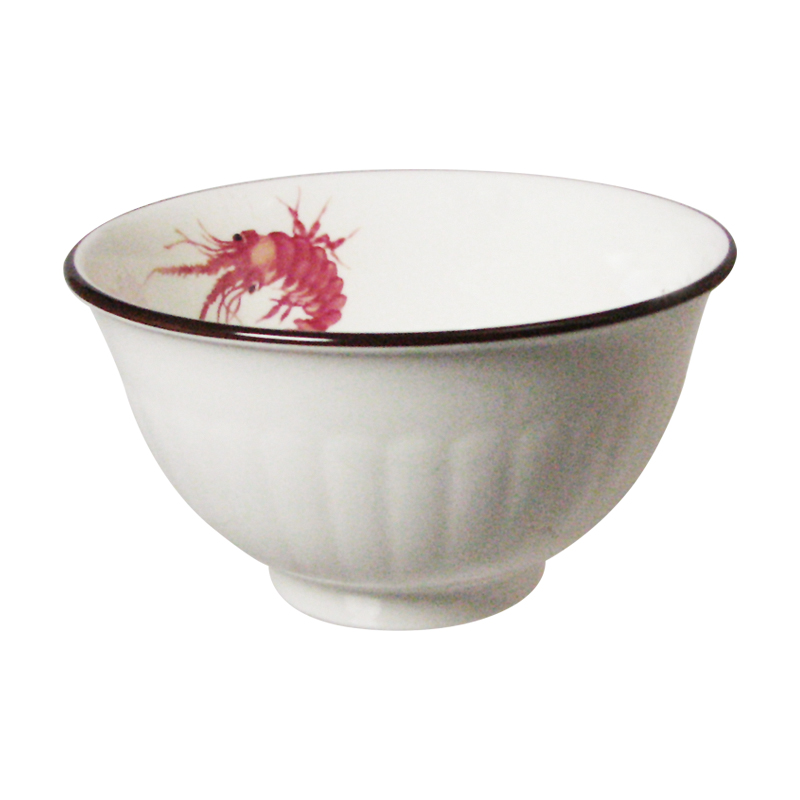 大同磁器 象牙強化 5.3寸蓮花碗 龍蝦+劃邊(7)(15.8x15.8xH8.7cm/670cc)