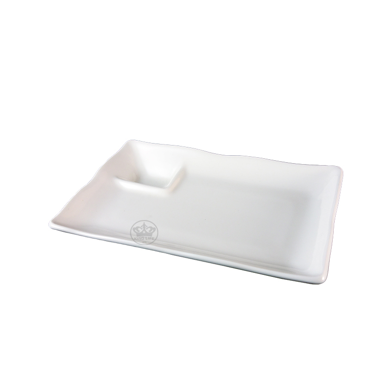 大同磁器 象牙強化 分格長方點心盤 S001(20.8x13.2xH2.8cm)