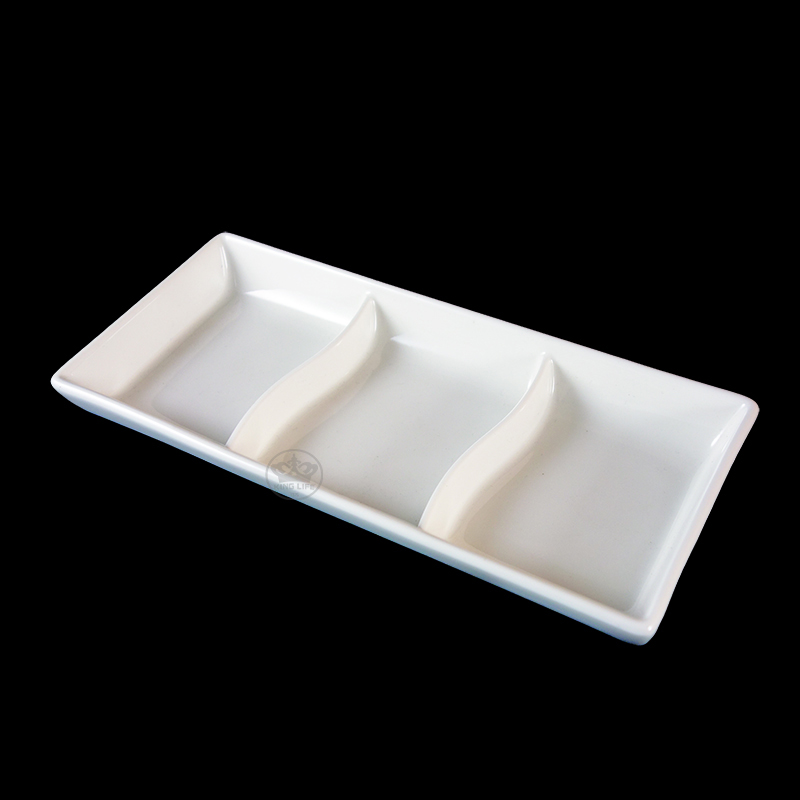 大同磁器 象牙強化 三格小菜碟 S001(21x9xH3cm)