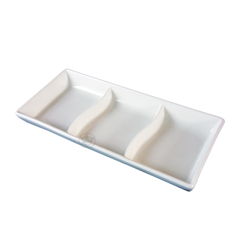 大同磁器 象牙強化 三格小菜碟 S001(21x9xH3cm)