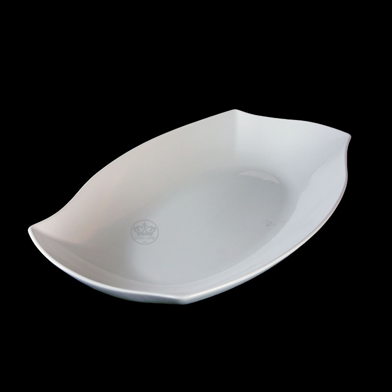 大同磁器 象牙強化 旋形長方深缽 S001(40.5x28xH6.5cm)