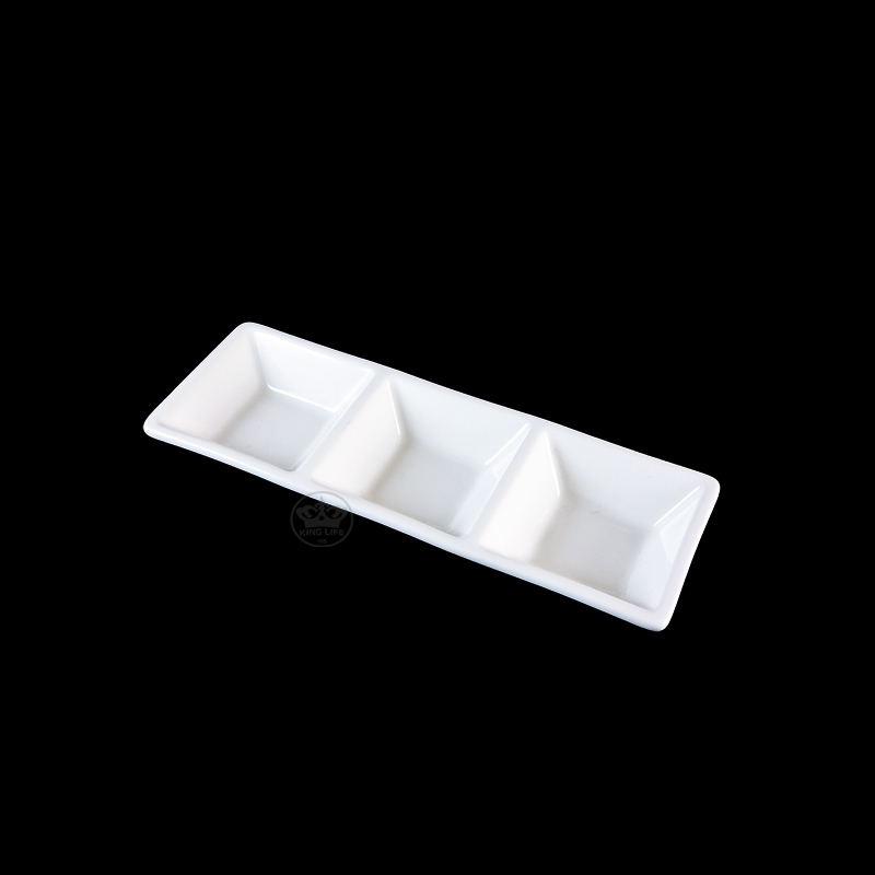 大同瓷器 象牙強化 三格味碟 S001(19.8x6.7xH2.7cm)