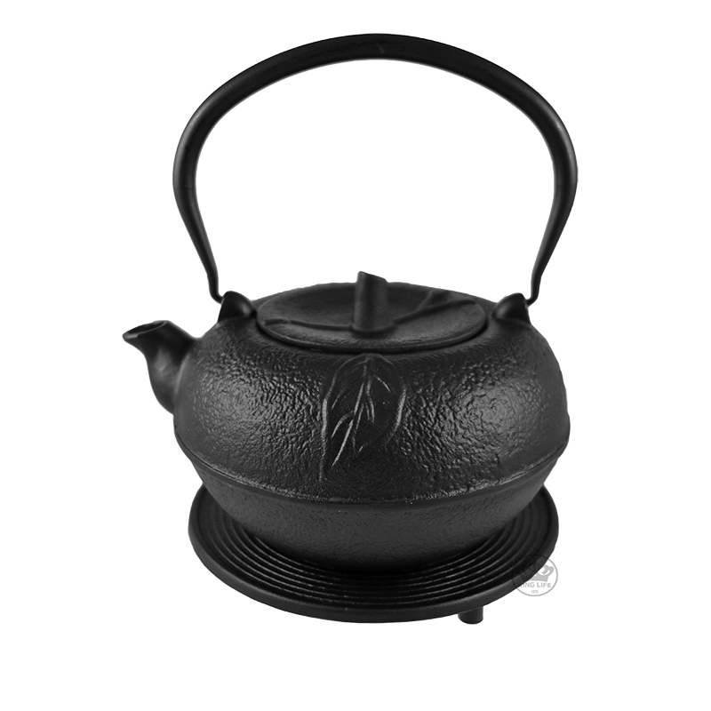 南部鐵壺附墊1.8L 葉紋 (黑色)