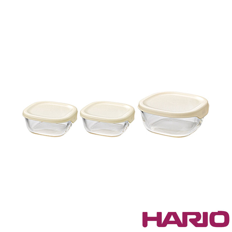 Hario 耐熱玻璃方形保鮮盒-3件組
