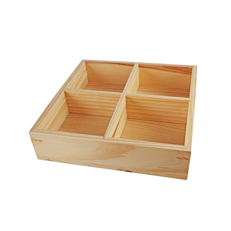 四格木置物盒24*24*6CM
